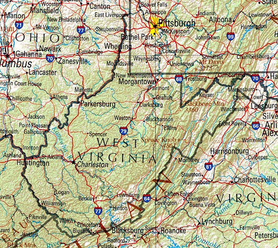 map of ohio and west virginia.  West Virginia (reference map) JPEG format (219K) Shaded relief map with 