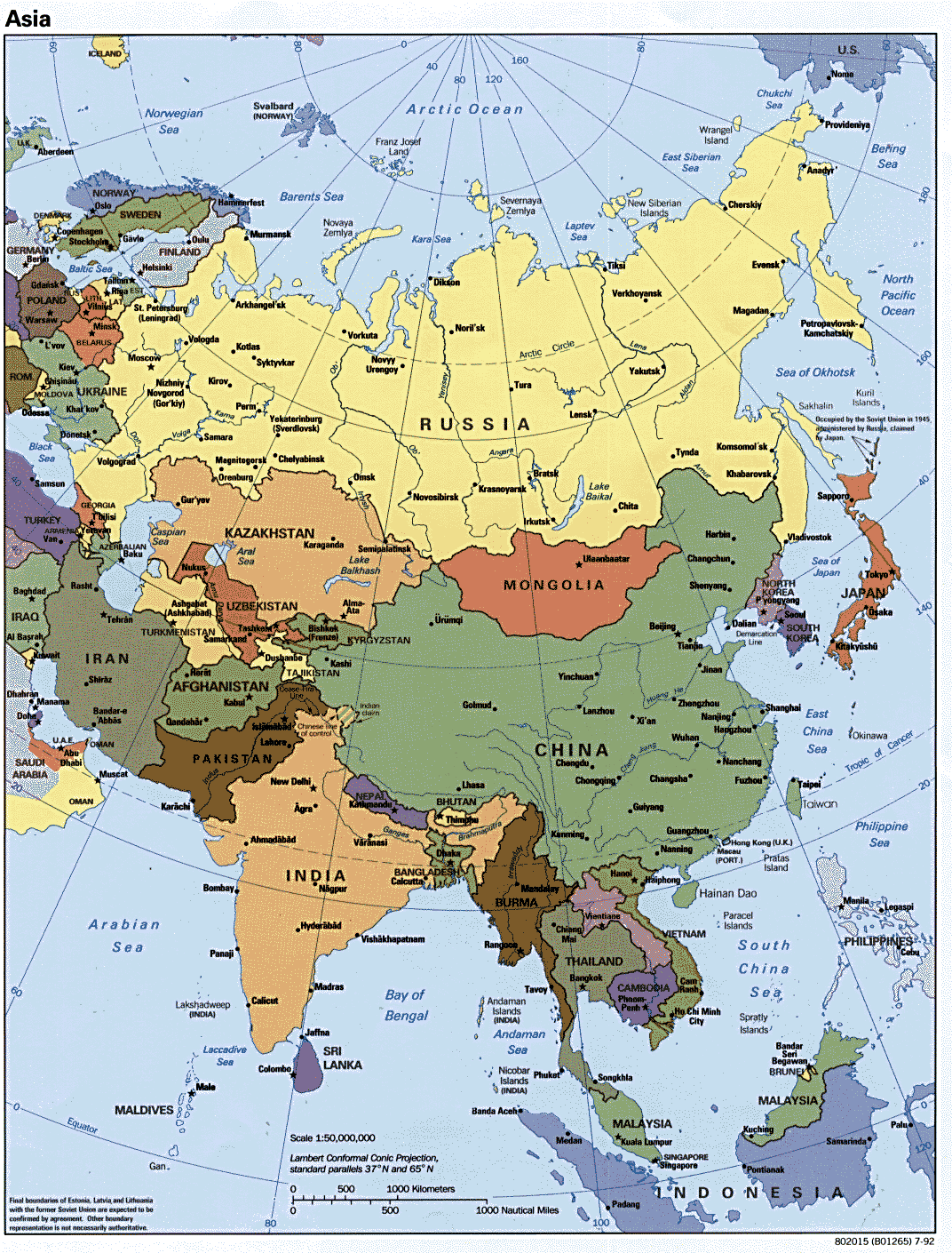 1Up Travel - Maps of Asia Continent. Asia [Political Map] 1992 (326K)