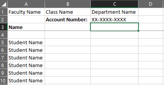 Spreadsheet Example for Account Name Details