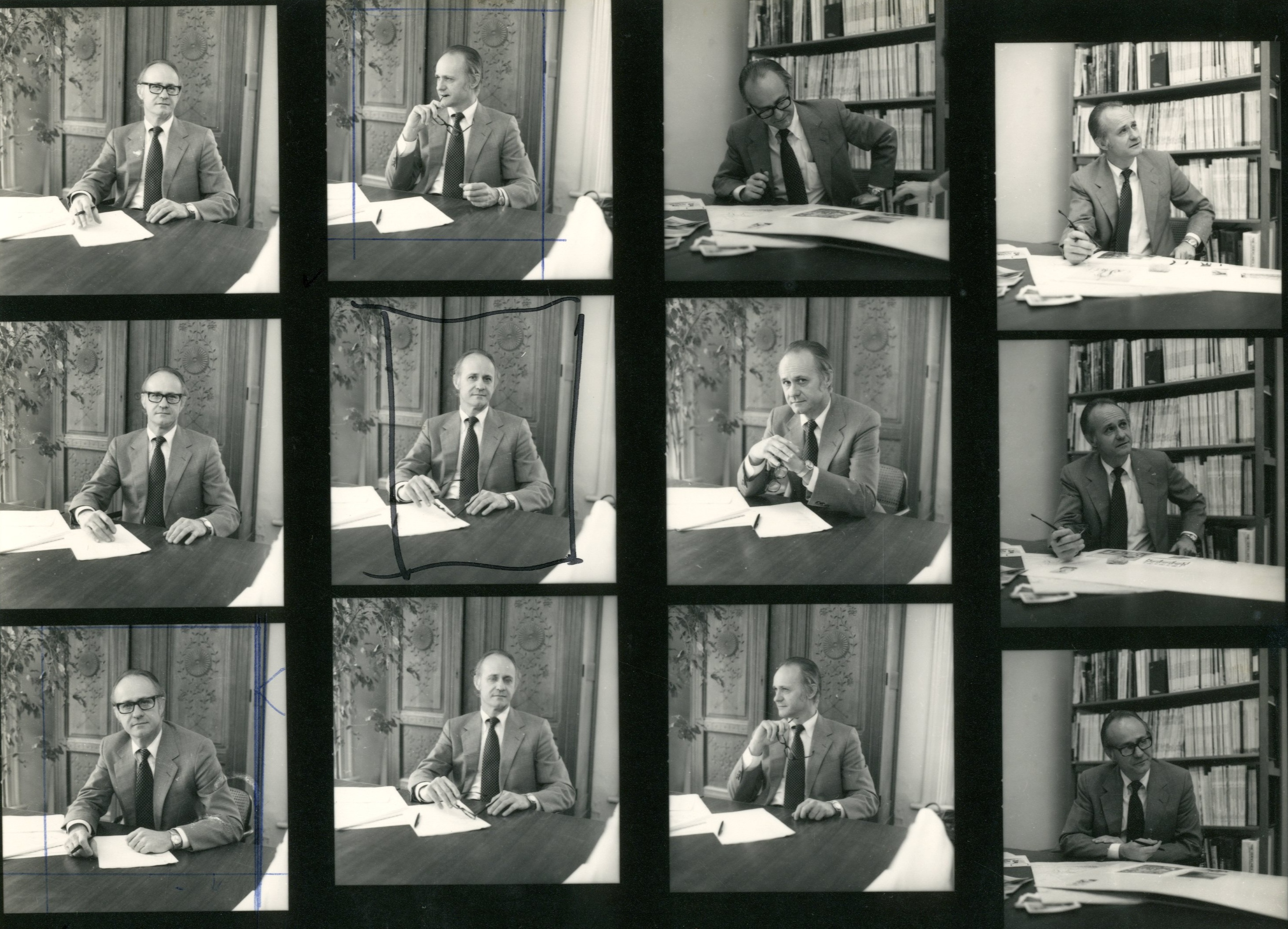 Contact sheet depicting portraits of Boone Powell