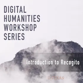 digital humanities workshop series graphic - black and white image of fog-shrouded mountain - with event title overlayed