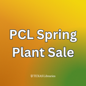 Graphic with the text “PCL Spring Plant Sale” on a yellow‑to‑green gradient background, with the Texas Libraries logo at the bottom.