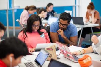 a group of people interacting on a project