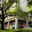 outdoor view of the Ransom Center building with a tree in the foreground